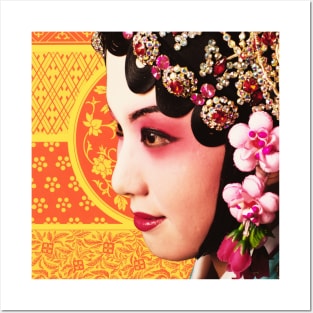 Chinese Opera Star Orange with Yellow Traditional Pattern- Hong Kong Retro Posters and Art